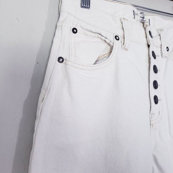 NEW Free People White Blossom Rigid High Waisted Frayed Hem Ankle Jean - Picture 9 of 12